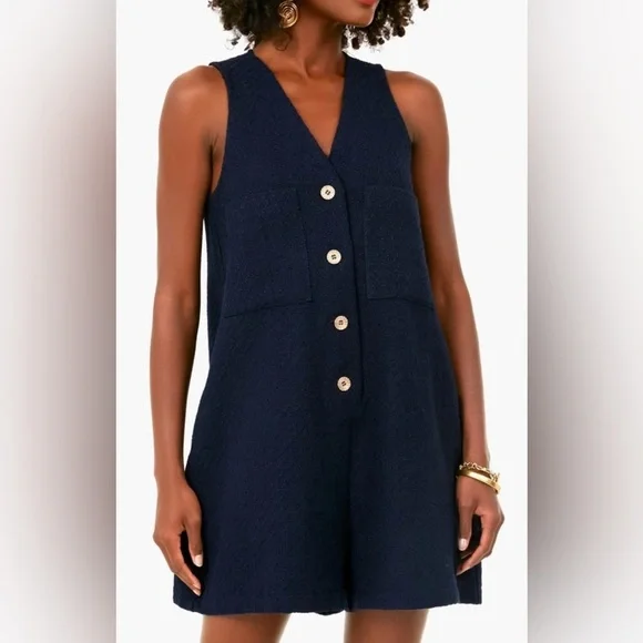Pomander Place Tuckernuck Navy Textured Myla Sleeveless Shorts Romper XXL